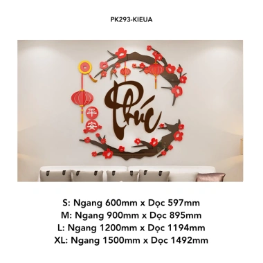 EPeBen tranh mica dán tường 3D chữ thư pháp Phúc Xuân hoa đào - Tết 2.026, 101.600 VND