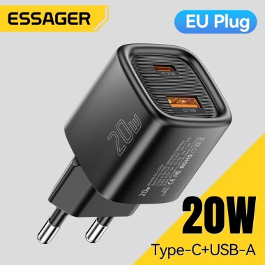 Essager 20W Type‑C + USB‑A Bộ sạc nhanh du lịch, hỗ trợ iPhone, Android – Giá ưu đãi 113.000₫