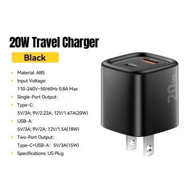 Essager 20W Type‑C + USB‑A Bộ sạc nhanh du lịch, hỗ trợ iPhone, Android – Giá ưu đãi 113.000₫