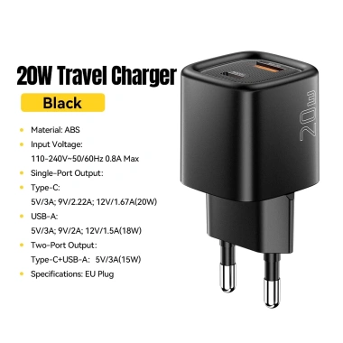 Essager 20W Type‑C + USB‑A Bộ sạc nhanh du lịch, hỗ trợ iPhone, Android – Giá ưu đãi 113.000₫ 10 Essager 20W Type‑C + USB‑A Bộ sạc nhanh du lịch, hỗ trợ iPhone, Android – Giá ưu đãi 113.000₫ 10