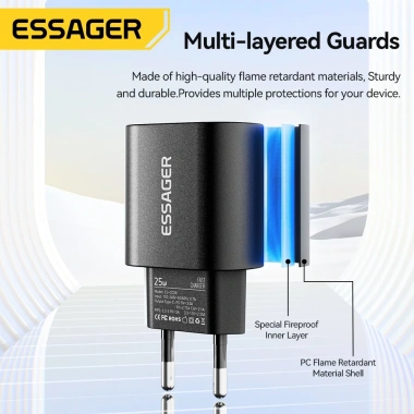 Essager 25W EU Type-C – Bộ sạc nhanh du lịch, sạc điện thoại, giảm còn 100.800₫