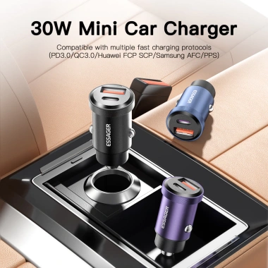 Essager Bộ Sạc Ô Tô 30W Quick Charge 4.0 3.0 FCP USB-PD - Sạc Nhanh iPhone 12/13/14 Pro 3