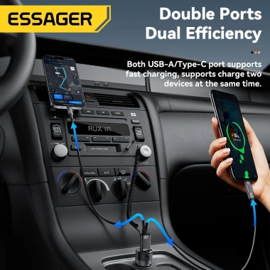Essager Bộ sạc xe hơi USB-A + Type-C Bluetooth không dây 5.3 Micrô tích hợp - 261.580₫ 2