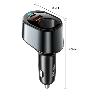 Essager L 120W - Bật lửa thuốc lá + USB & Type-C, sạc nhanh xe hơi 12-24V