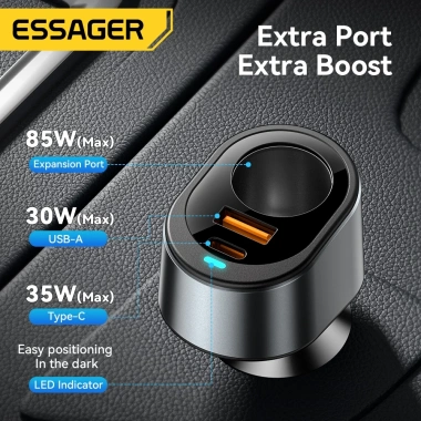 Essager L 120W - Bật lửa thuốc lá + USB & Type-C, sạc nhanh xe hơi 12-24V 3 Essager L 120W - Bật lửa thuốc lá + USB & Type-C, sạc nhanh xe hơi 12-24V 3