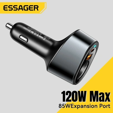 Essager L 120W Bật lửa USB Type-C sạc nhanh ô tô 12-24V cổng kép iPhone Huawei