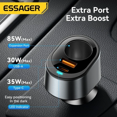 Essager L 120W Bật lửa USB Type-C sạc nhanh ô tô 12-24V cổng kép iPhone Huawei