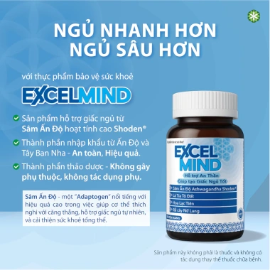 ExcelMind Viên uống giúp ngủ ngon, an thần, giảm mất ngủ từ Ashwagandha Ấn Độ