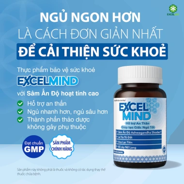 ExcelMind Viên uống giúp ngủ ngon, an thần, giảm mất ngủ từ Ashwagandha Ấn Độ