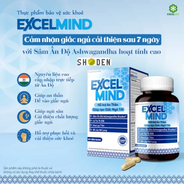 ExcelMind Viên uống giúp ngủ ngon, an thần, giảm mất ngủ từ Ashwagandha Ấn Độ