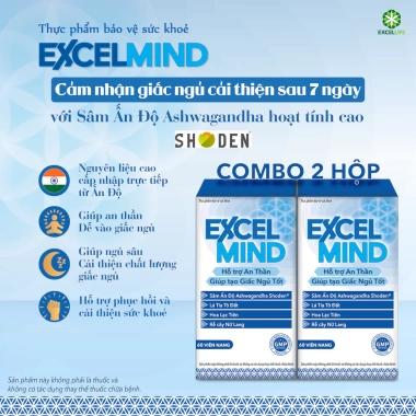 ExcelMind Viên uống giúp ngủ ngon, an thần, giảm mất ngủ từ Ashwagandha Ấn Độ