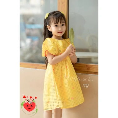 FLASH SALE Đầm babydoll hoa tay phồng bé gái Noel Giáng sinh, vải tơ mềm 2