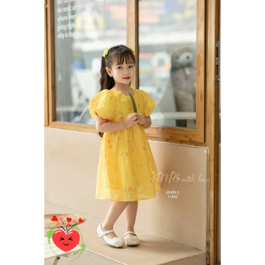 FLASH SALE Đầm babydoll hoa tay phồng bé gái Noel Giáng sinh, vải tơ mềm 6