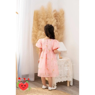 FLASH SALE Đầm babydoll hoa tay phồng bé gái Noel Giáng sinh, vải tơ mềm 7