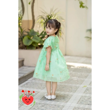 FLASH SALE Đầm babydoll hoa tay phồng bé gái Noel Giáng sinh, vải tơ mềm 8