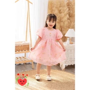 FLASH SALE Đầm babydoll hoa tay phồng bé gái Noel Giáng sinh, vải tơ mềm 9