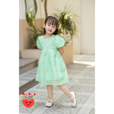 FLASH SALE Đầm babydoll hoa tay phồng bé gái Noel Giáng sinh, vải tơ mềm 10