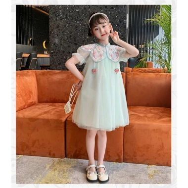 FLASH SALE Đầm công chúa sườn xám cổ trang thêu hoa bé gái size 15-40kg Tết Trung Thu 321k 6