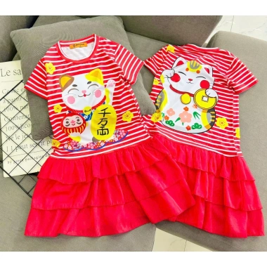 FLASH SALE Đầm suông bé gái màu cầu vồng thiết kế cao cấp, dự tiệc Tết, size 12-40kg, giá chỉ 94.350₫ 5