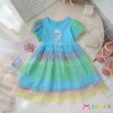 FLASH SALE Đầm voan Elsa bé gái, màu cầu vồng, thiết kế cao cấp, size 10‑40kg, giá 219.300đ 3
