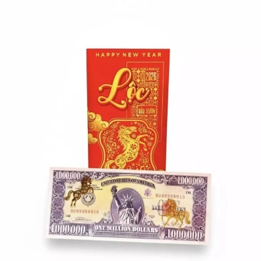 Flash Sale Tiền lì xì Tết 2.026 Bình Ngọ $1 triệu đô Mỹ Hình Ngựa Kèm Bao Đỏ Giá 7,208₫ 9