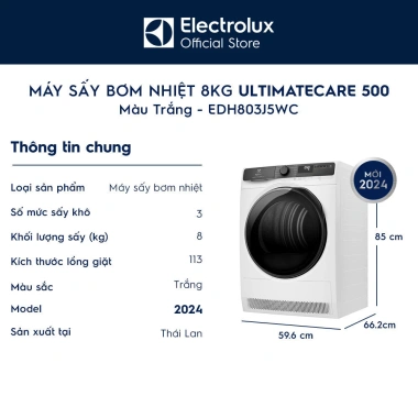 Free giao lắp Máy sấy bơm nhiệt Electrolux 8kg UltimateCare trắng Giá 18.15 triệu