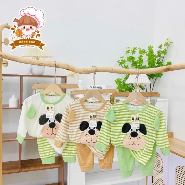 Freeship: Bộ dài tay bé thun tăm mỏng mát, họa tiết 3 màu cho bé 6‑16kg dưới 3 tuổi, chỉ 34.200₫