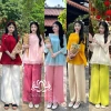 FREESHIP Set Áo Tơ Xoè Đinh Nút Bọc Mặc Tết Đi Chùa - Giá 239k