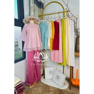 FREESHIP Set Áo Tơ Xoè Đinh Nút Bọc Mặc Tết Đi Chùa - Giá 239k