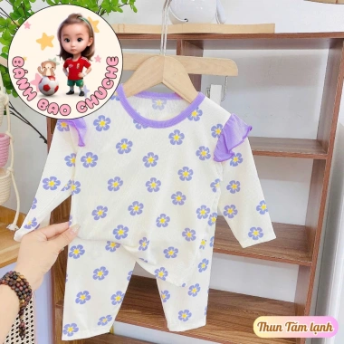 Freeship và Voucher Bộ Dài Tay Bé Gái Thun Họa Tiết Dễ Thương 6-16Kg Giá 31.200 VND 8