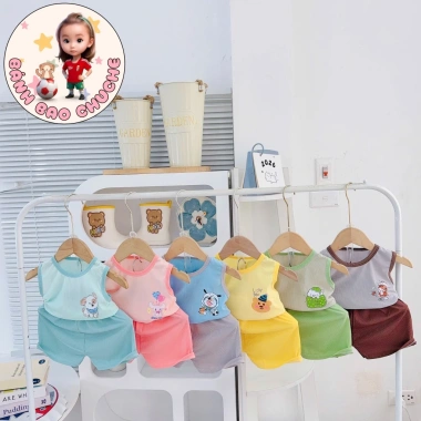 Freeship + Voucher Bộ Ba Lỗ Thun Tăm Lạnh Thoáng Mát Họa Tiết Cute cho Bé 6-16Kg 23.200₫