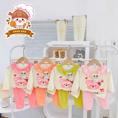 Freeship + Voucher Bộ Dài Tay Bé Gái Cotton Dày Cổ Bèo, Vải Đẹp Họa Tiết Đáng Iu 6-16Kg Dưới 3 tuổi - Giá 43.200