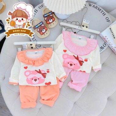 Freeship + Voucher Bộ Dài Tay Bé Gái Cotton Dày Cổ Bèo, Vải Đẹp Họa Tiết Đáng Iu 6-16Kg Dưới 3 tuổi - Giá 43.200