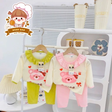 Freeship + Voucher Bộ Dài Tay Bé Gái Cotton Dày Cổ Bèo, Vải Đẹp Họa Tiết Đáng Iu 6-16Kg Dưới 3 tuổi - Giá 43.200