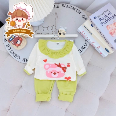 Freeship + Voucher Bộ Dài Tay Bé Gái Cotton Dày Cổ Bèo, Vải Đẹp Họa Tiết Đáng Iu 6-16Kg Dưới 3 tuổi - Giá 43.200