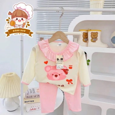 Freeship + Voucher Bộ Dài Tay Bé Gái Cotton Dày Cổ Bèo, Vải Đẹp Họa Tiết Đáng Iu 6-16Kg Dưới 3 tuổi - Giá 43.200