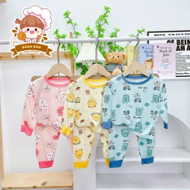 Freeship + Voucher Bộ Dài Tay Bé Thun Lạnh Hoa Tiết Mini 6-16Kg Thu Đông Dưới 3 tuổi 3