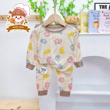 Freeship + Voucher Bộ Dài Tay Bé Thun Lạnh Hoa Tiết Mini 6-16Kg Thu Đông Dưới 3 tuổi 7