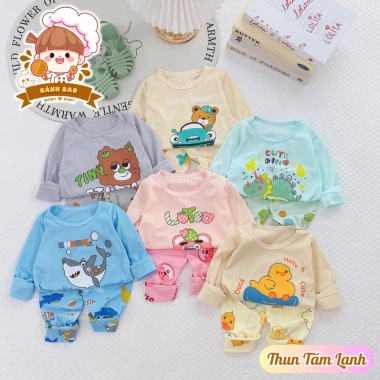 Freeship Voucher - Bộ Dài Tay Bé Thun Tăm Lạnh Trơn, Cổ Nút, Thoáng Mát 6-16kg - 37.750₫ 3