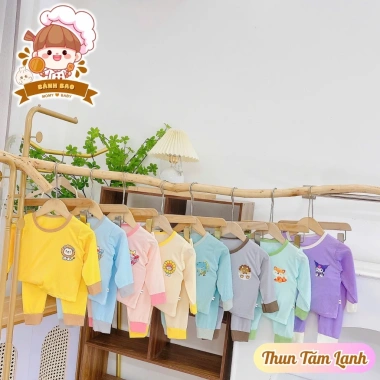 Freeship + Voucher - Bộ Dài Tay Thun Trơn Cổ Nút Bé 6-16Kg, Thoáng Mát, Giá 31.200₫