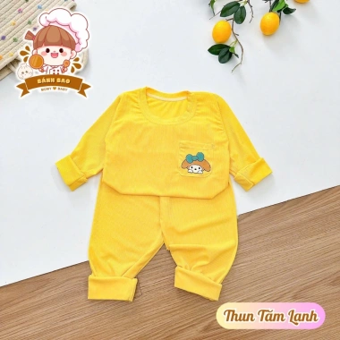 Freeship + Voucher - Bộ Dài Tay Thun Trơn Cổ Nút Bé 6-16Kg, Thoáng Mát, Giá 31.200₫