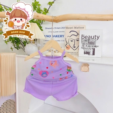 Freeship Voucher Bộ Dây Thun Tăm Lạnh Cute Thoáng Mát Bé Gái 4-15Kg Giá 23.200 VND