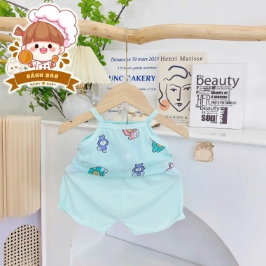 Freeship Voucher Bộ Dây Thun Tăm Lạnh Cute Thoáng Mát Bé Gái 4-15Kg Giá 23.200 VND