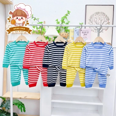 Freeship + Voucher Bộ Đồ Dài Tay Thun Lạnh Sọc In Hình Con Vật Dễ Thương 6-16kg Trẻ Dưới 3 Tuổi Giá 41.200 VND