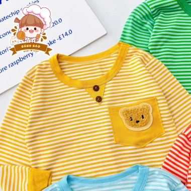 Freeship + Voucher Bộ Đồ Dài Tay Thun Lạnh Sọc In Hình Con Vật Dễ Thương 6-16kg Trẻ Dưới 3 Tuổi Giá 41.200 VND