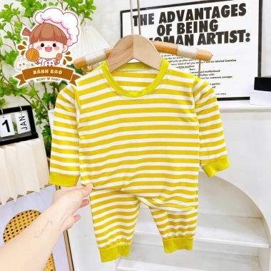 Freeship + Voucher Bộ Đồ Dài Tay Thun Lạnh Sọc In Hình Con Vật Dễ Thương 6-16kg Trẻ Dưới 3 Tuổi Giá 41.200 VND
