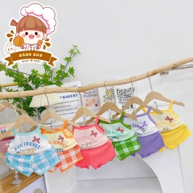 Freeship & Voucher: Bộ Đồ Hai Dây Thun Lạnh Mềm Mịn Bé Gái 6‑15kg, Thoải Mái Thoáng Mát, 29.200đ 2