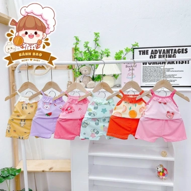 Freeship Voucher Bộ Hai Dây Hoạt Hình Vải Thun Lạnh Bé Gái 6-17kg Thoáng Mát 2