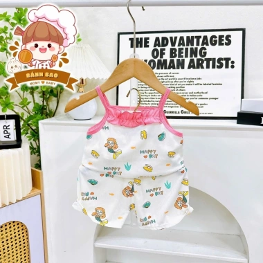 Freeship Voucher Bộ Hai Dây Hoạt Hình Vải Thun Lạnh Bé Gái 6-17kg Thoáng Mát 7