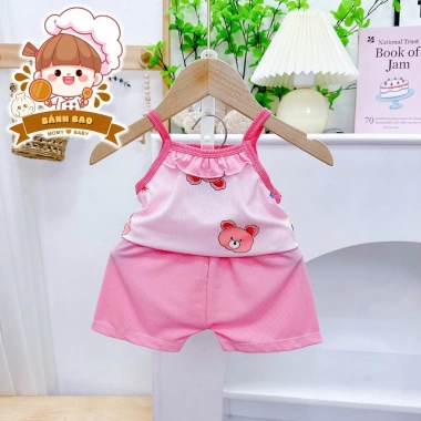 Freeship Voucher Bộ Hai Dây Hoạt Hình Vải Thun Lạnh Bé Gái 6-17kg Thoáng Mát 9